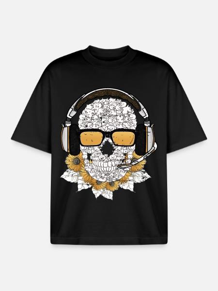 Music Skull - Boxy Heavyweight Unisex Organic T-Shirt by Stanley/Stella - black