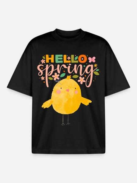 Humorous Spring Dream with Chicken - Boxy Heavyweight Unisex Organic T-Shirt by Stanley/Stella - black