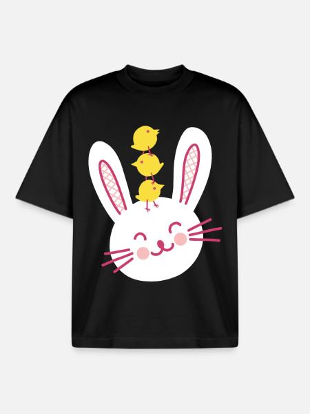 Easter Bunny and Three Cute Chicks - Boxy Heavyweight Unisex Organic T-Shirt by Stanley/Stella - black