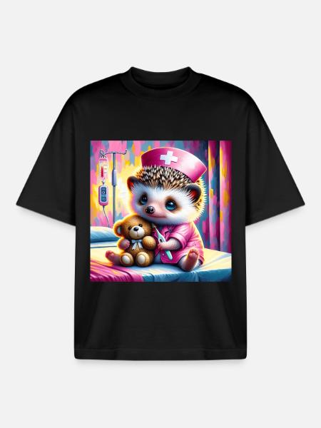 Niedlicher Igel im Pflegezimmer - Boxy Heavyweight Unisex Organic T-Shirt von Stanley/Stella - Schwarz