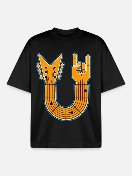 U-Shape Guitar & Rock Hand - Boxy Heavyweight Unisex Organic T-Shirt by Stanley/Stella - black