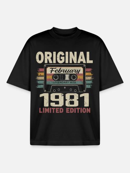February 1981, February 1981 Birthday Gift - Boxy Heavyweight Unisex Organic T-Shirt by Stanley/Stella - black