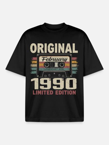 Février 1990, Cadeau d'Anniversaire février 1990 - T-shirt unisexe boxy épais biologique Stanley/Stella - noir