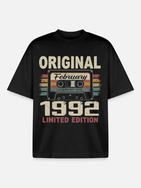 February 1992, February 1992 Birthday Gift - Boxy Heavyweight Unisex Organic T-Shirt by Stanley/Stella - black