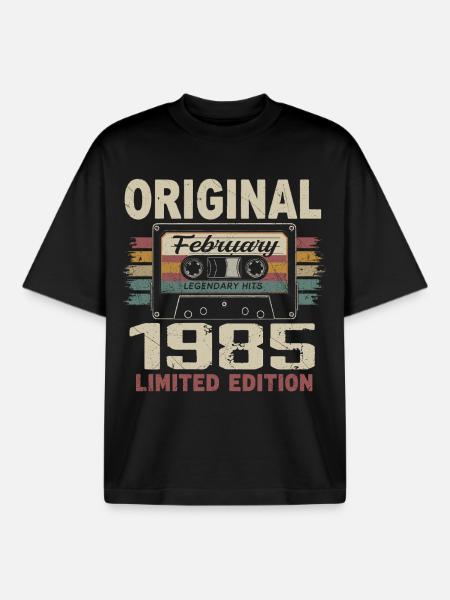 February 1985, February 1985 Birthday Gift - Boxy Heavyweight Unisex Organic T-Shirt by Stanley/Stella - black