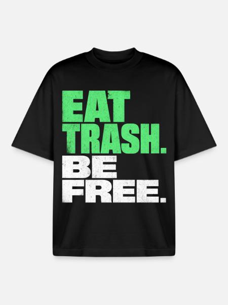 EAT TRASH BE FREE Saying Vintage Statement - Boxy Heavyweight Unisex Organic T-Shirt by Stanley/Stella - black
