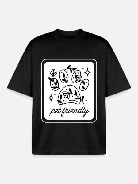 Pet friendly floral paw - Boxy Heavyweight Unisex Organic T-Shirt by Stanley/Stella - black