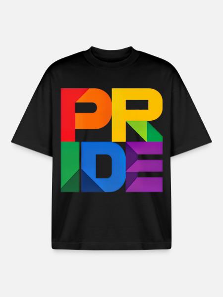 Pride Modern Block Design Regenbogen Schriftzug - Boxy Heavyweight Unisex Organic T-Shirt von Stanley/Stella - Schwarz