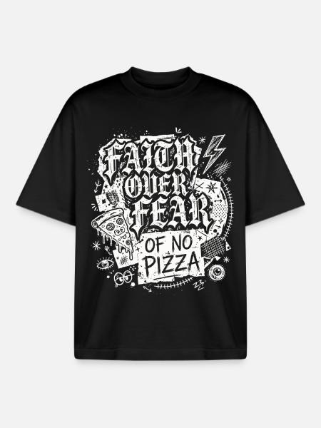 Faith Over Fear of No Pizza - Boxy Heavyweight Unisex Organic T-Shirt by Stanley/Stella - black