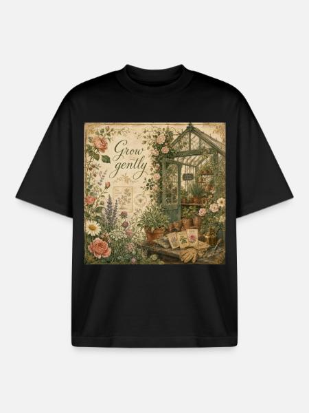 Dyrk Gently Vintage Plakat Drivhusdekoration Blomster - Stanley/Stella unisex boxy heavyweight T-shirt økologisk - sort