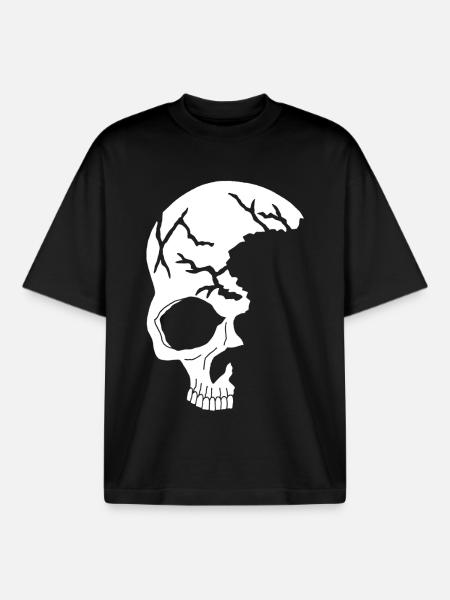 white half skull - Boxy Heavyweight Unisex Organic T-Shirt by Stanley/Stella - black