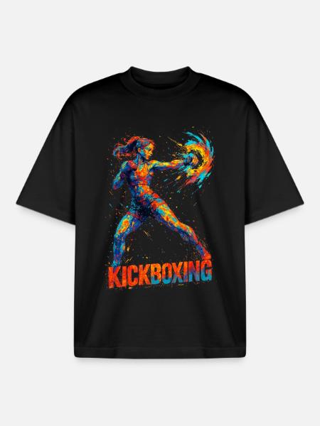 Kickboxer Cool Abstract Power Kickboxing Gift - Boxy Heavyweight Unisex Organic T-Shirt by Stanley/Stella - black