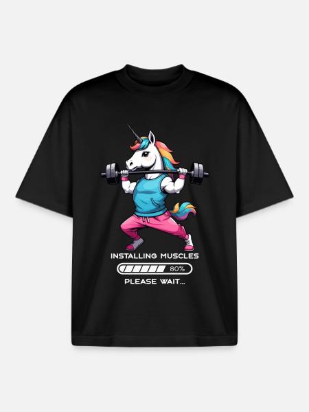 Licorne bodybuilder - T-shirt unisexe boxy épais biologique Stanley/Stella - noir