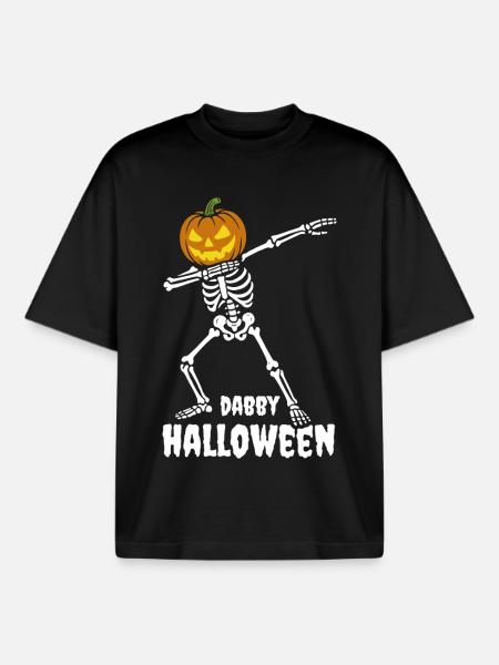 Dabby Halloween - Halloween Dab Dance Skeleton - Boxy Heavyweight Unisex Organic T-Shirt by Stanley/Stella - black