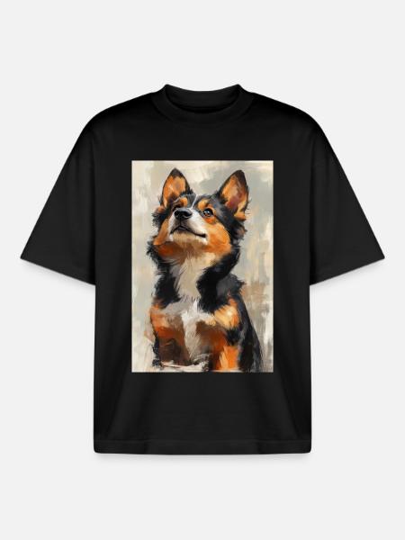 Illustration of a dog - Boxy Heavyweight Unisex Organic T-Shirt by Stanley/Stella - black