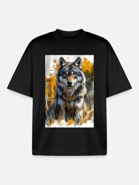 Illustration of a wolf - T-shirt unisexe boxy épais biologique Stanley/Stella - noir