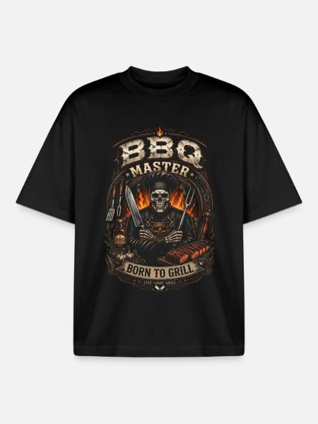 Master BBQ Skeleton Grill – Barbecue-Humor - Boxy Heavyweight Unisex Organic T-Shirt von Stanley/Stella - Schwarz