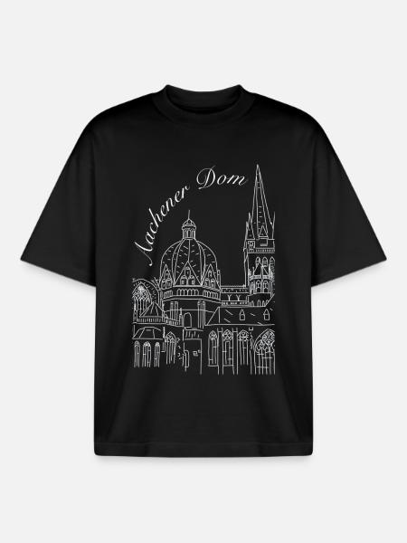 Aachen Cathedral in Germany, hand-drawn - Boxy Heavyweight Unisex Organic T-Shirt by Stanley/Stella - black