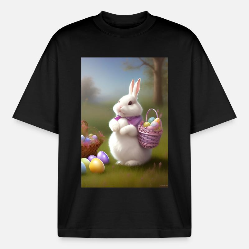 Easter Bunny with Easter Eggs - Boxy Heavyweight Unisex Organic T-Shirt by Stanley/Stella - black