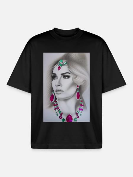 Kvinde med smykker - Stanley/Stella unisex boxy heavyweight T-shirt økologisk - sort