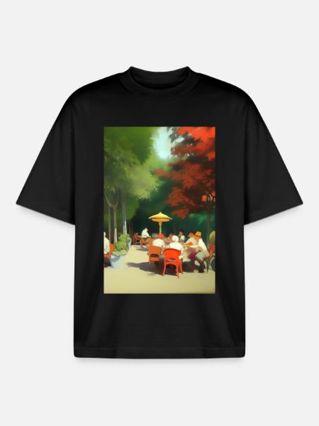 Outdoor Asian Cafe - Boxy Heavyweight Unisex Organic T-Shirt by Stanley/Stella - black