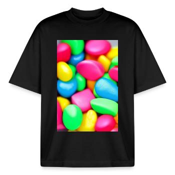 Bonbons - T-shirt unisexe boxy épais biologique Stanley/Stella - noir - Devant - AI Model Male 185 light (185cm) & AI Model Female 172 dark (172cm)