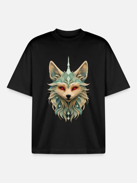 Mystical fox with piercing red eyes. - Boxy Heavyweight Unisex Organic T-Shirt by Stanley/Stella - black