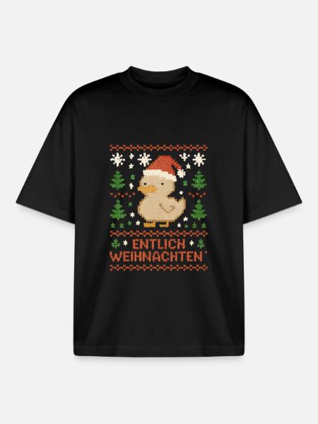 Noël Entlich Canard Vilain Noël - T-shirt unisexe boxy épais biologique Stanley/Stella - noir