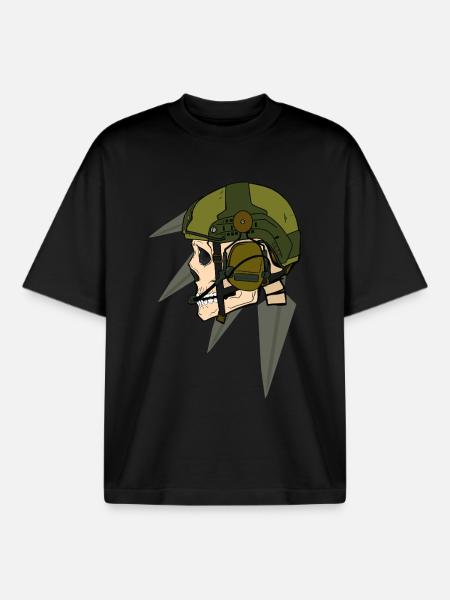 Schädel Soldat Helm-Design mit Headset - Boxy Heavyweight Unisex Organic T-Shirt von Stanley/Stella - Schwarz