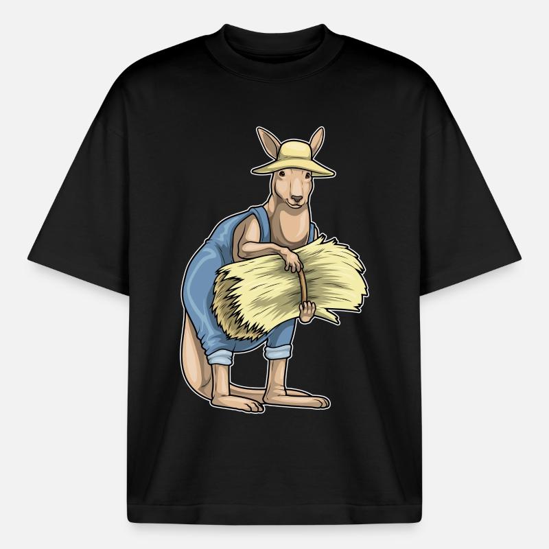 Kangaroo Farmer Straw - Boxy Heavyweight Unisex Organic T-Shirt by Stanley/Stella - black