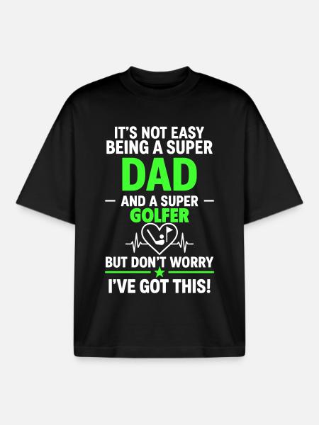 Herz + Golf – Super Papa Golfer - Boxy Heavyweight Unisex Organic T-Shirt von Stanley/Stella - Schwarz