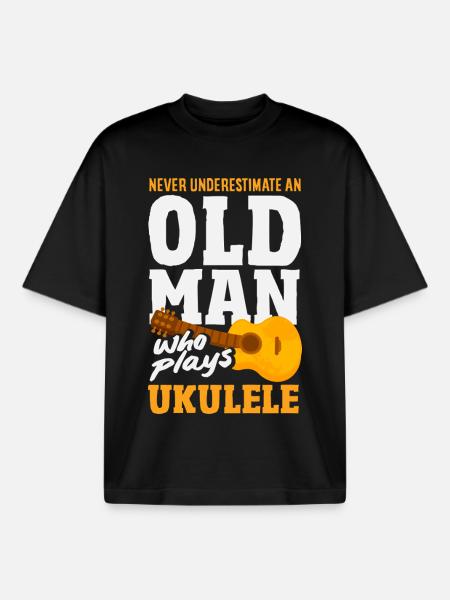 Funny Ukulele Designs and Sayings - Boxy Heavyweight Unisex Organic T-Shirt by Stanley/Stella - black