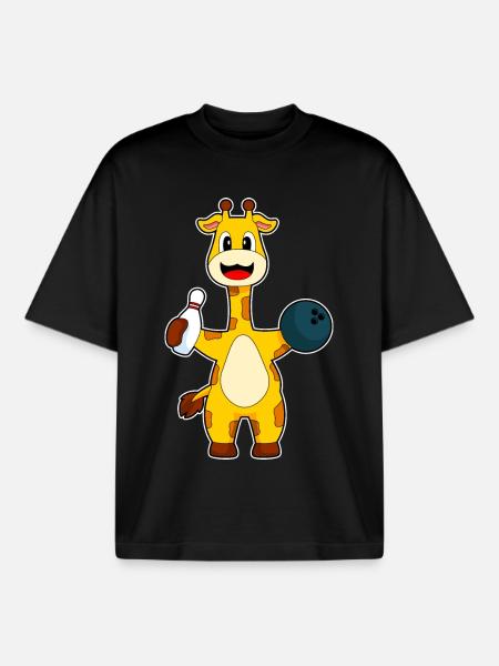 Giraffe Bowling Bowling Ball - Boxy Heavyweight Unisex Organic T-Shirt by Stanley/Stella - black