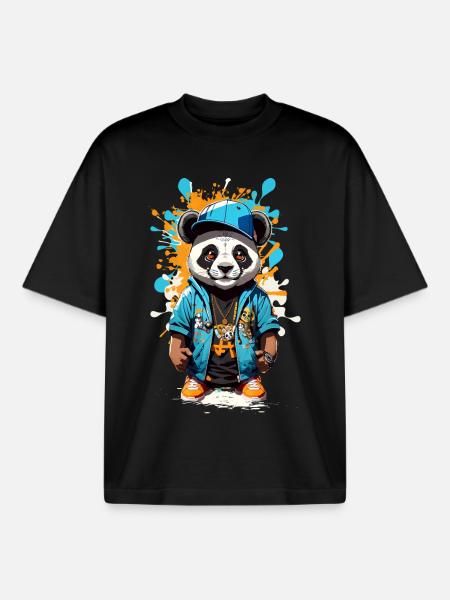 Panda Ours - T-shirt unisexe boxy épais biologique Stanley/Stella - noir