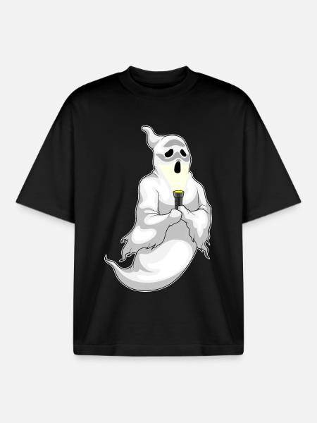 Ghost Halloween Flashlight - Boxy Heavyweight Unisex Organic T-Shirt by Stanley/Stella - black