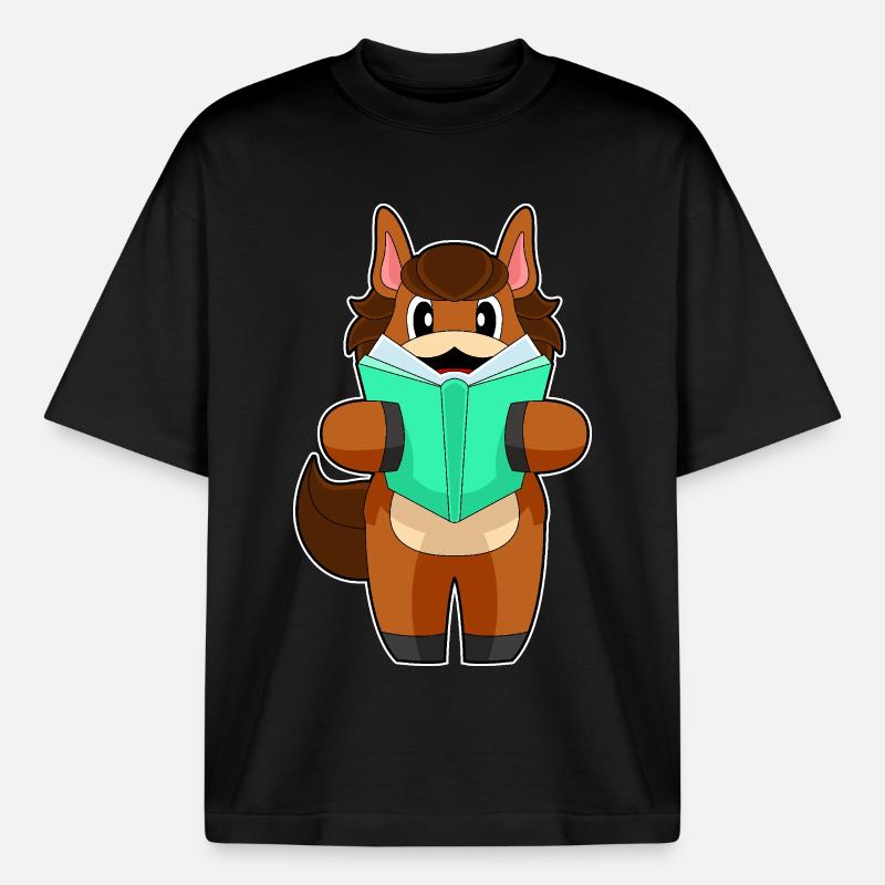 Pferd Buch - Boxy Heavyweight Unisex Organic T-Shirt von Stanley/Stella - Schwarz