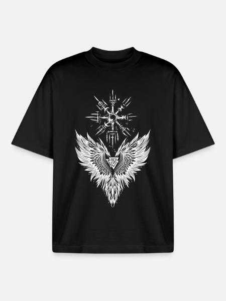 Raven Odin Vegvisir Valknut - Boxy Heavyweight Unisex Organic T-Shirt by Stanley/Stella - black