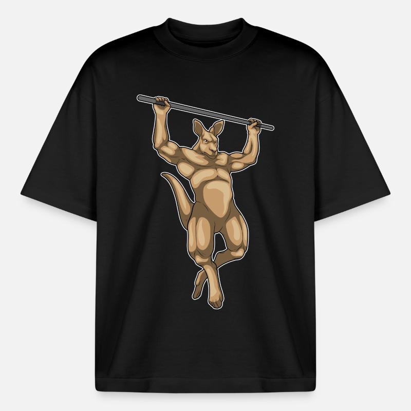 Kangaroo Bodybuilder Pull-Ups Bodybuilding - Boxy Heavyweight Unisex Organic T-Shirt by Stanley/Stella - black