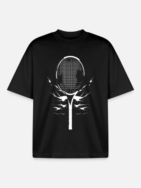 Tennis Racket Sketch - Boxy Heavyweight Unisex Organic T-Shirt by Stanley/Stella - black