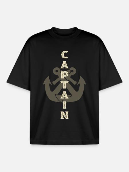 Captain Anchor Boat - Boxy Heavyweight Unisex Organic T-Shirt by Stanley/Stella - black
