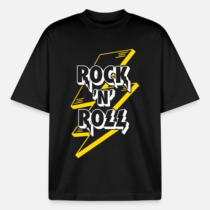 Rock'n'Roll Text Logo mit Blitz - Boxy Heavyweight Unisex Organic T-Shirt von Stanley/Stella - Schwarz