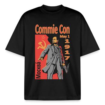 CommieCon1917 - T-shirt unisexe boxy épais biologique Stanley/Stella - noir - Devant - AI Model Male 185 light (185cm) & AI Model Female 172 dark (172cm)