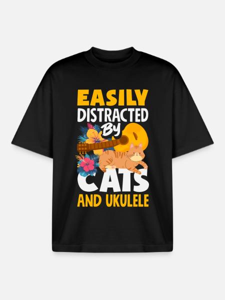 Funny Ukulele Designs and Sayings - Boxy Heavyweight Unisex Organic T-Shirt by Stanley/Stella - black