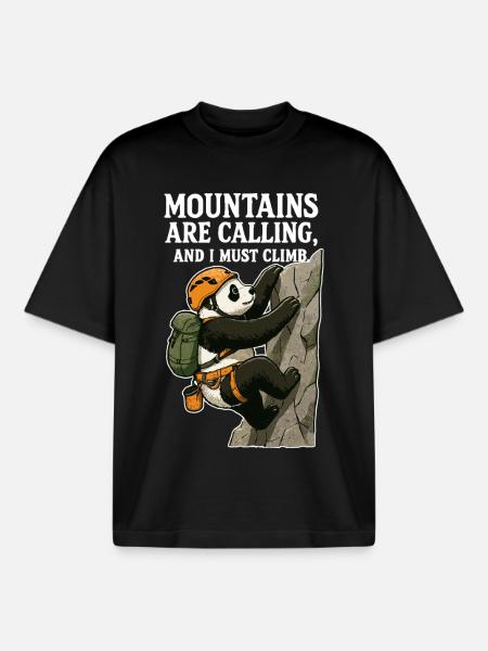 Funny climbing panda bouldering - Boxy Heavyweight Unisex Organic T-Shirt by Stanley/Stella - black