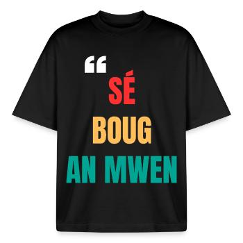 Kreolisches T-Shirt "Sé boug an mwen" – Komplizenschaft - Boxy Heavyweight Unisex Organic T-Shirt von Stanley/Stella - Schwarz - Vorne - AI Model Male 185 light (185cm) & AI Model Female 172 dark (172cm)