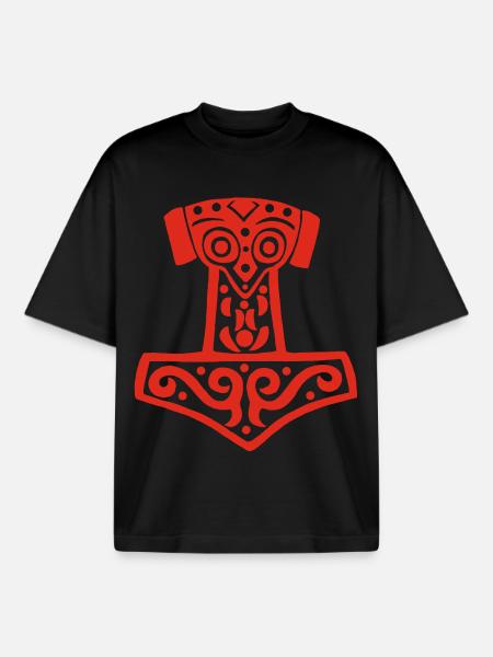 Thors Hammer (Rot) - Boxy Heavyweight Unisex Organic T-Shirt von Stanley/Stella - Schwarz