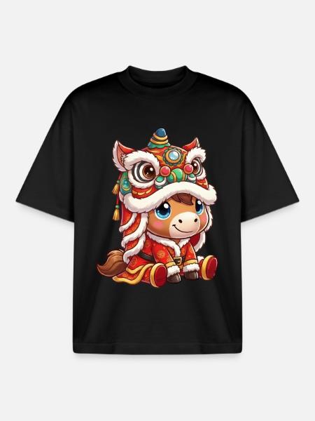 Chinesisches Neujahr Pferd 2026 - Boxy Heavyweight Unisex Organic T-Shirt von Stanley/Stella - Schwarz