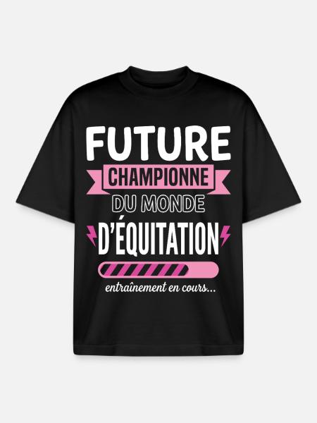 Future Championne Équitation Cavalière - T-shirt unisexe boxy épais biologique Stanley/Stella - noir