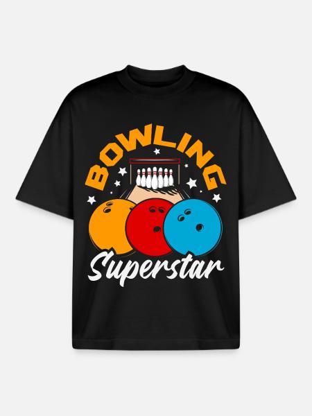 Bowling Superstar Kugeln Pins - Boxy Heavyweight Unisex Organic T-Shirt von Stanley/Stella - Schwarz