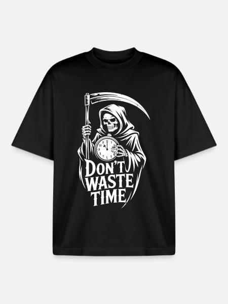Grim Reaper Don't waste time - Boxy Heavyweight Unisex Organic T-Shirt by Stanley/Stella - black